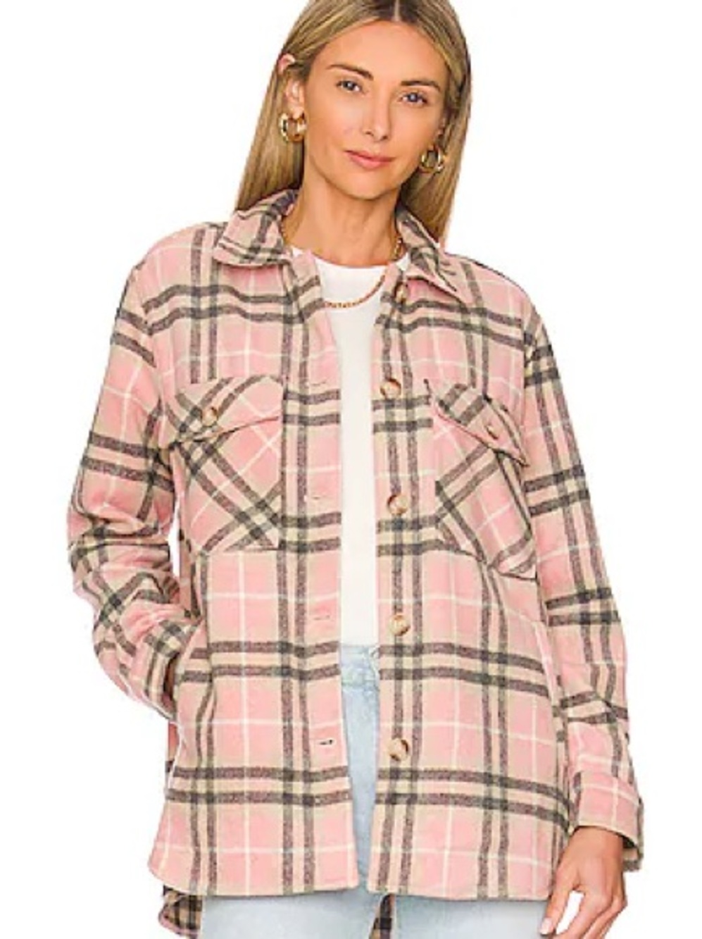 Women's Pink Plaid Shacket Jacket